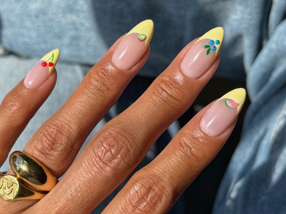 Summer Playful Visual Idea — Almond French Tip Nails