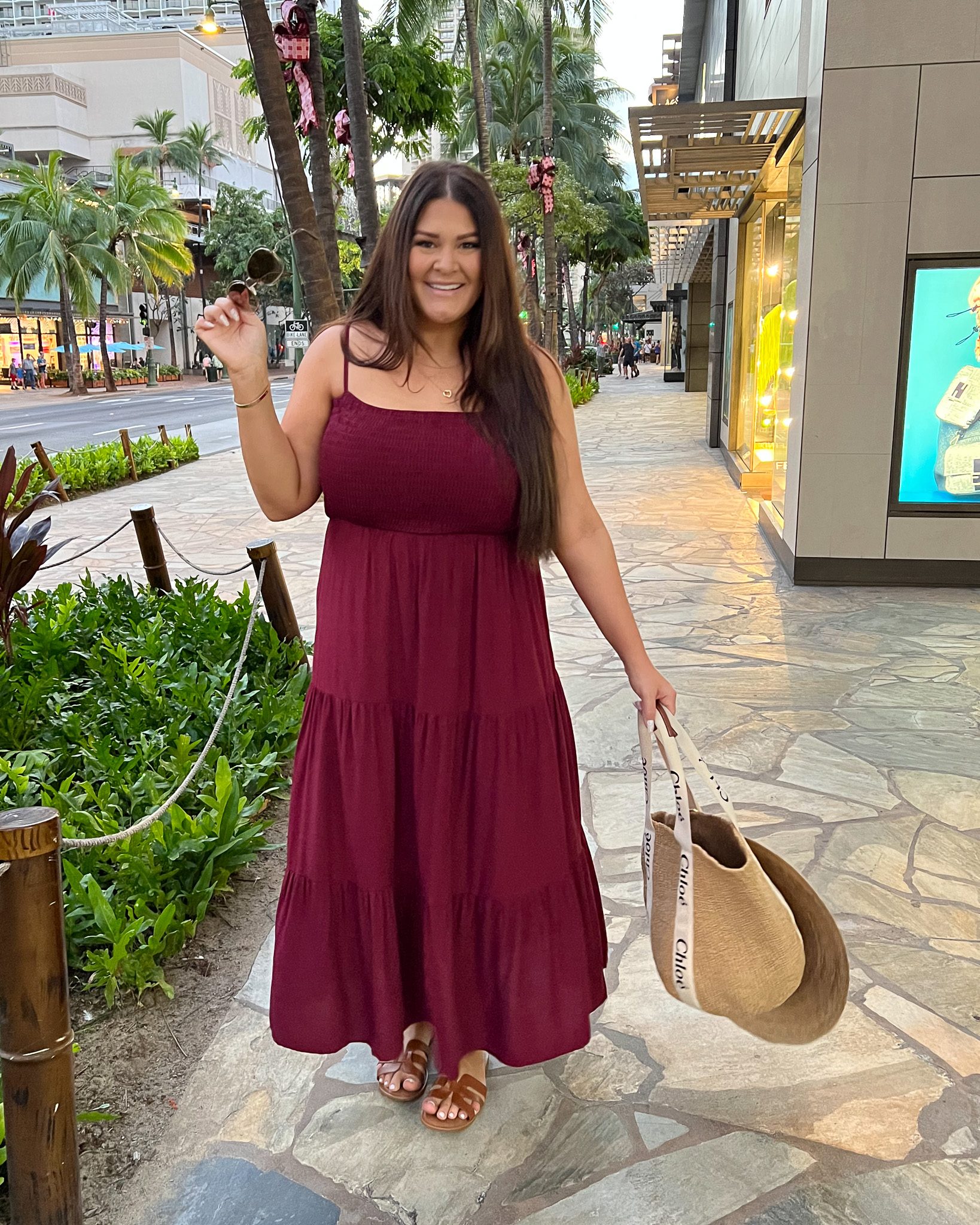 Burgundy Tiered Maxi Dress for Casual Vacation Comfort — Hawaii Outfits