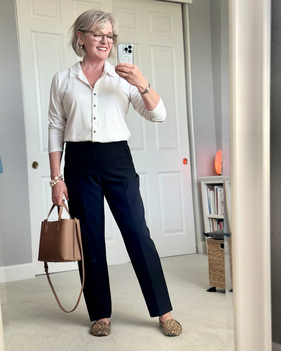 Collared Shirt and Trousers with Leopard Loafers Collared Shirt and Trousers with Leopard Loafers — Casual Outfits