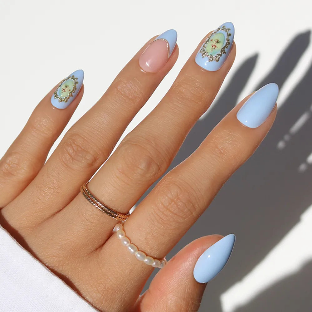 Light Blue Stilettos with Gold Frame Art Light Blue Stilettos with Gold Frame Art — Light Blue Nails