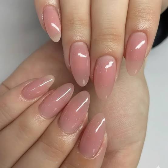 Sheer Pink Candy Almond Nails — Jelly Nails