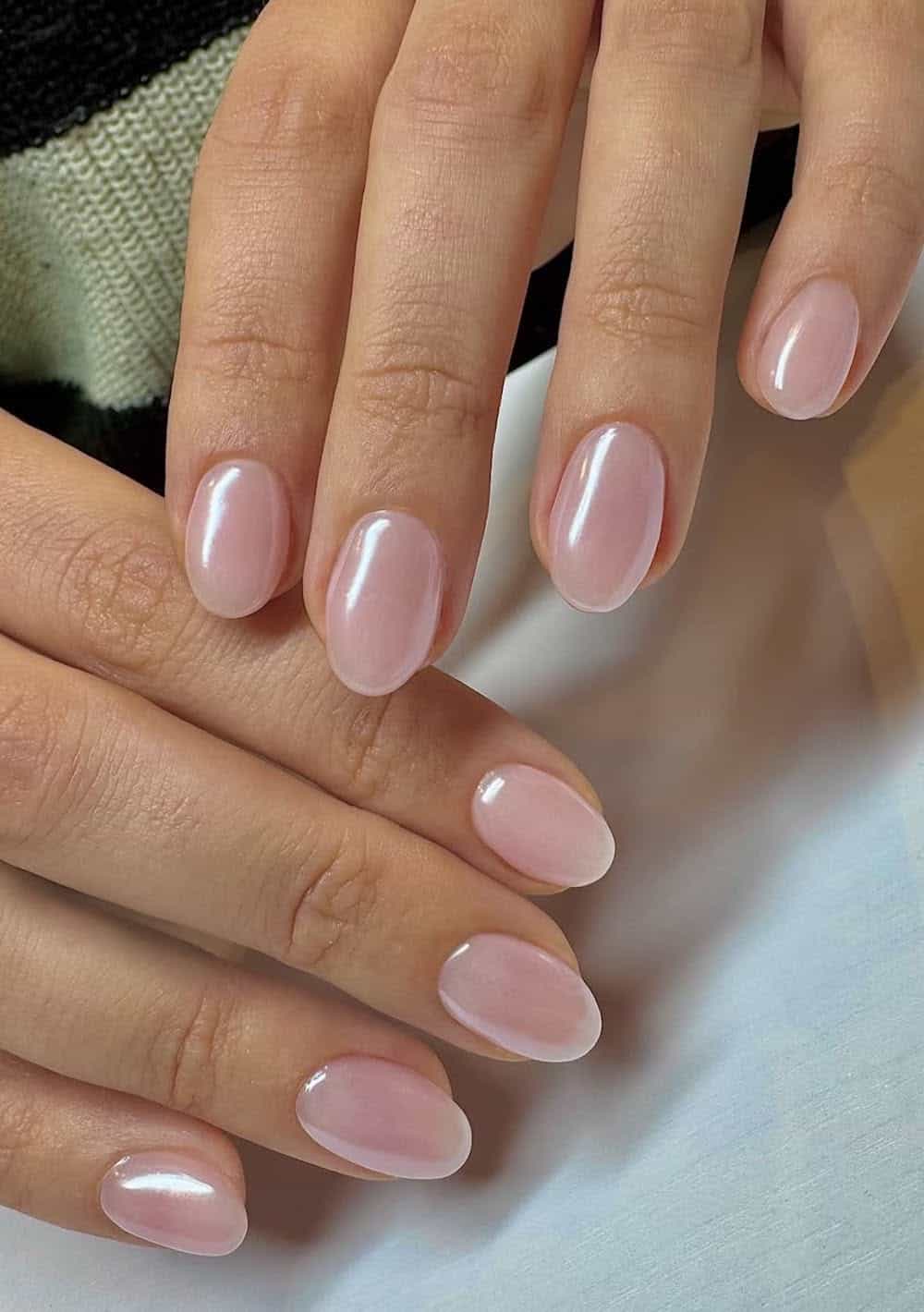 Sheer Pale Pink Glossy Short Oval — Classy Short Nails
