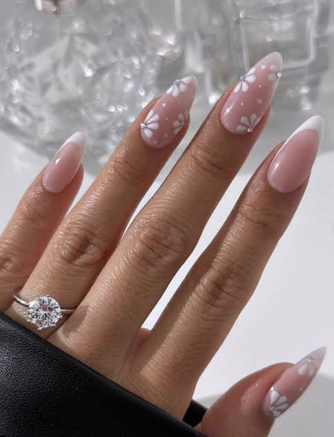 Stiletto Pink With Floral & Rhinestone — Wedding Guest Nails
