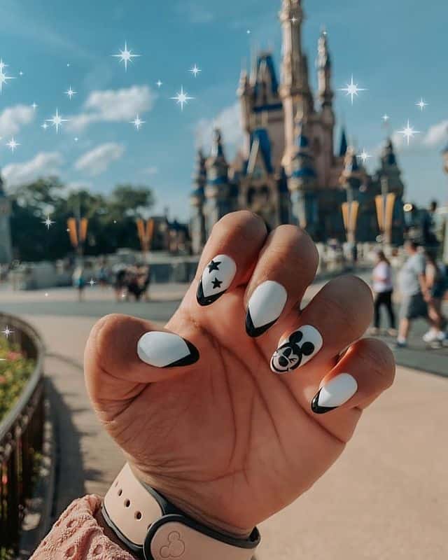 Mickey Face Black French Tip — Disney Nails