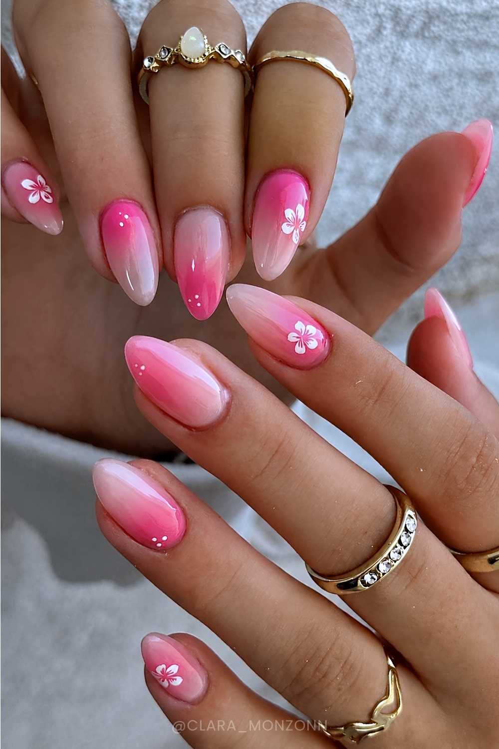Ombre with Delicate Floral and Dot Accents — Pink Nails
