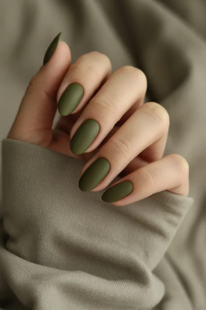 Matte Visual Idea — Olive Green Nails
