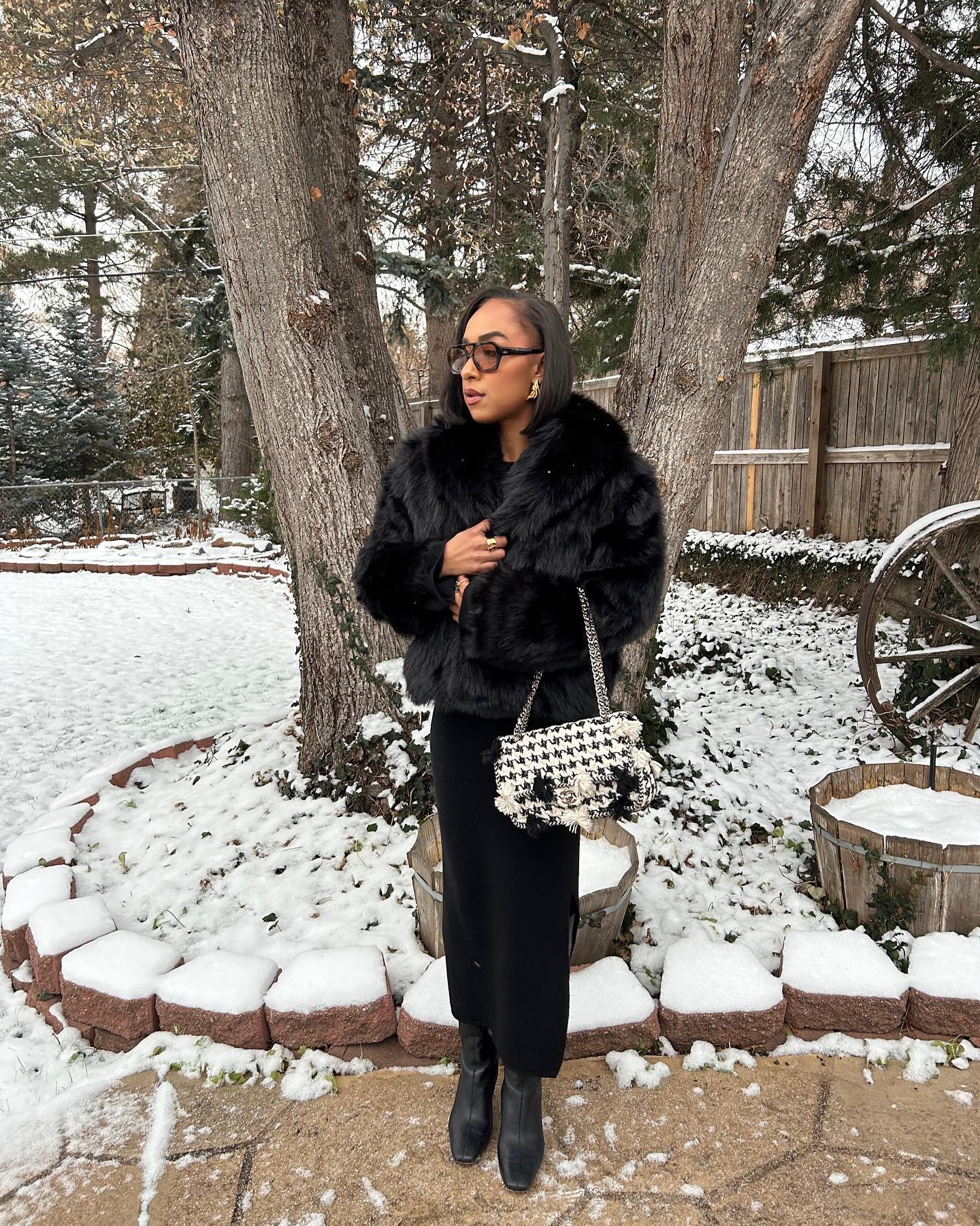 Winter Glamour: Faux Fur Coat Over a Knit Dress Classy Outfits