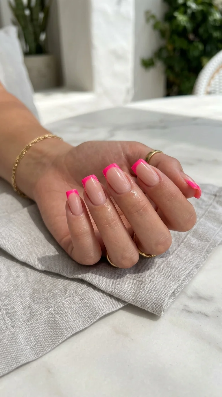 Medium Square Hot Pink French — Square Nails