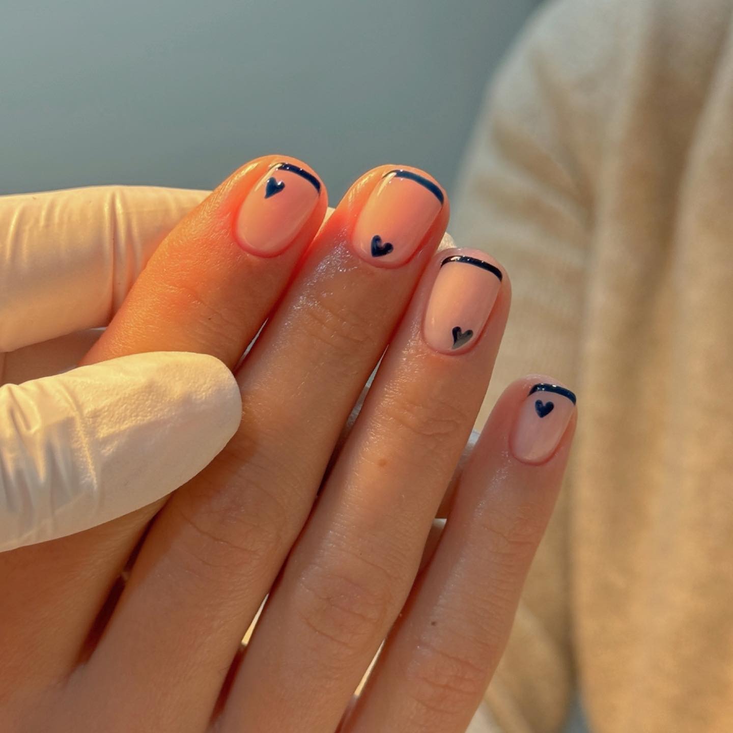 Dark Blue Heart French Accents Dark Blue Heart French Accents — Short French Tip Nails