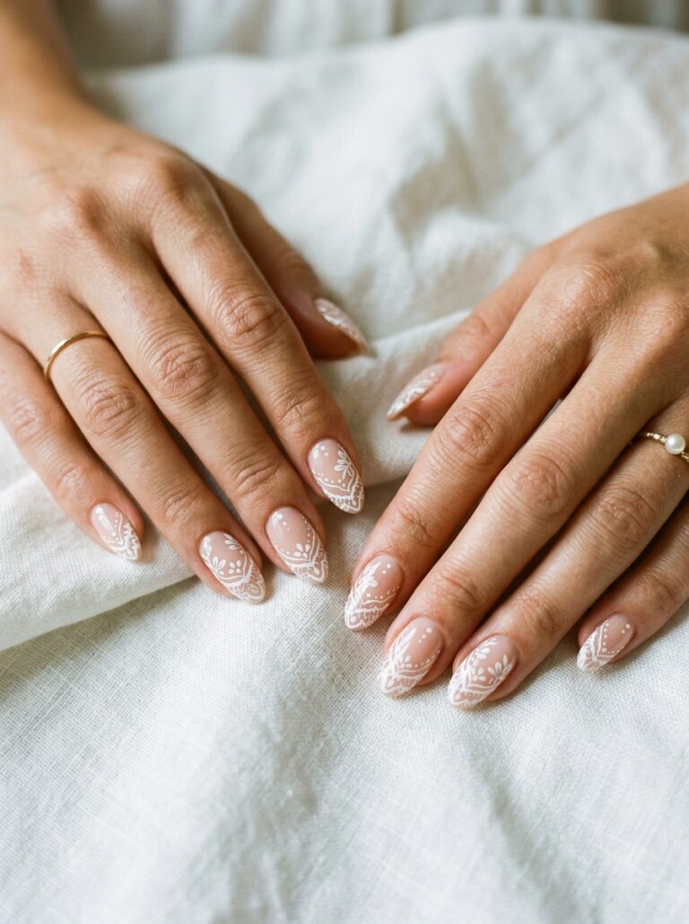 White Lace-Like Pattern Visual Idea — Classy Nails