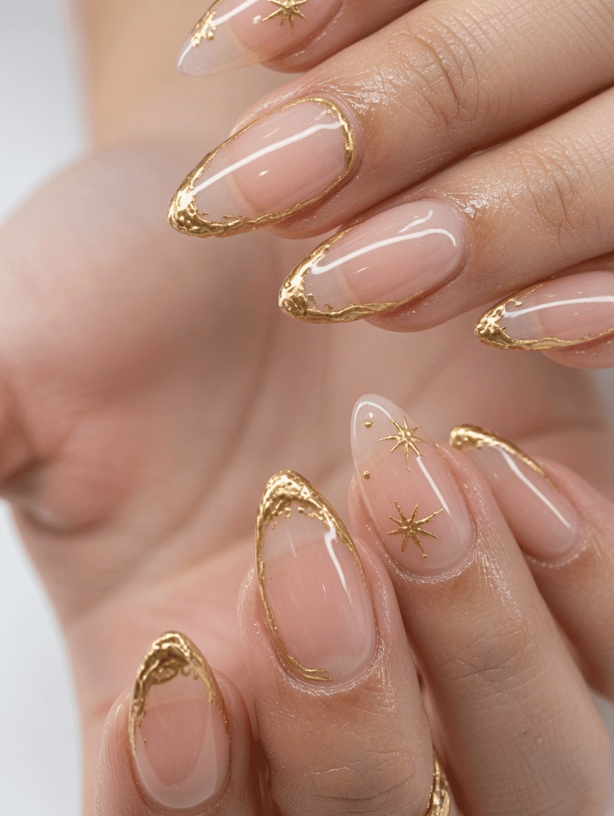 Glossy With Metallic Gold Visual Idea — Gold French Tip Nails