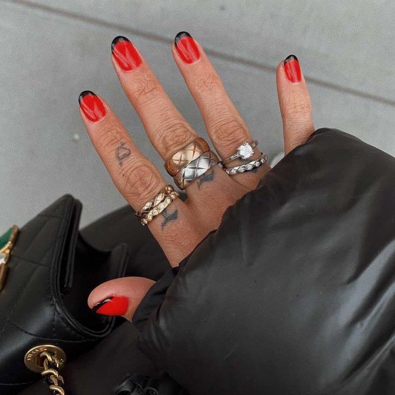 Matte Black with Glossy Red French Tips Matte Black with Glossy Red French Tips — Red and Black Nails