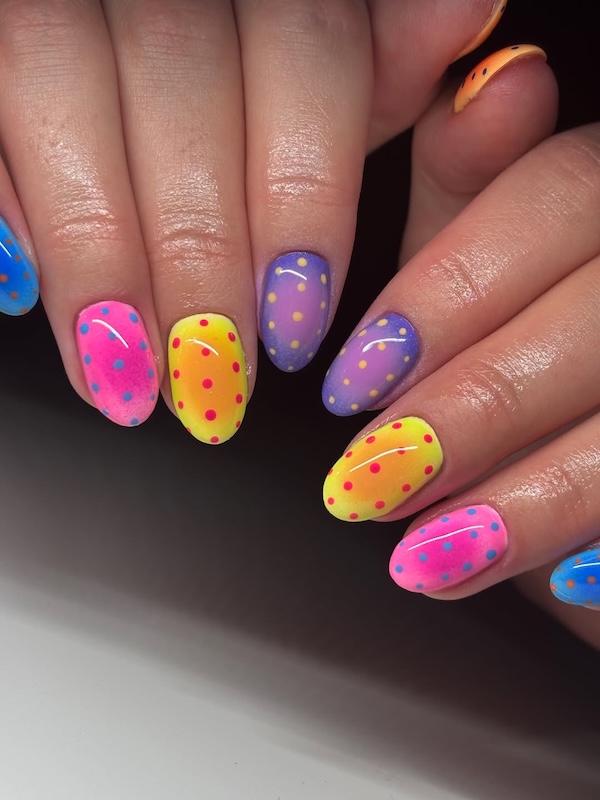 Polka Dots On All Nails Visual Idea — Neon Nails
