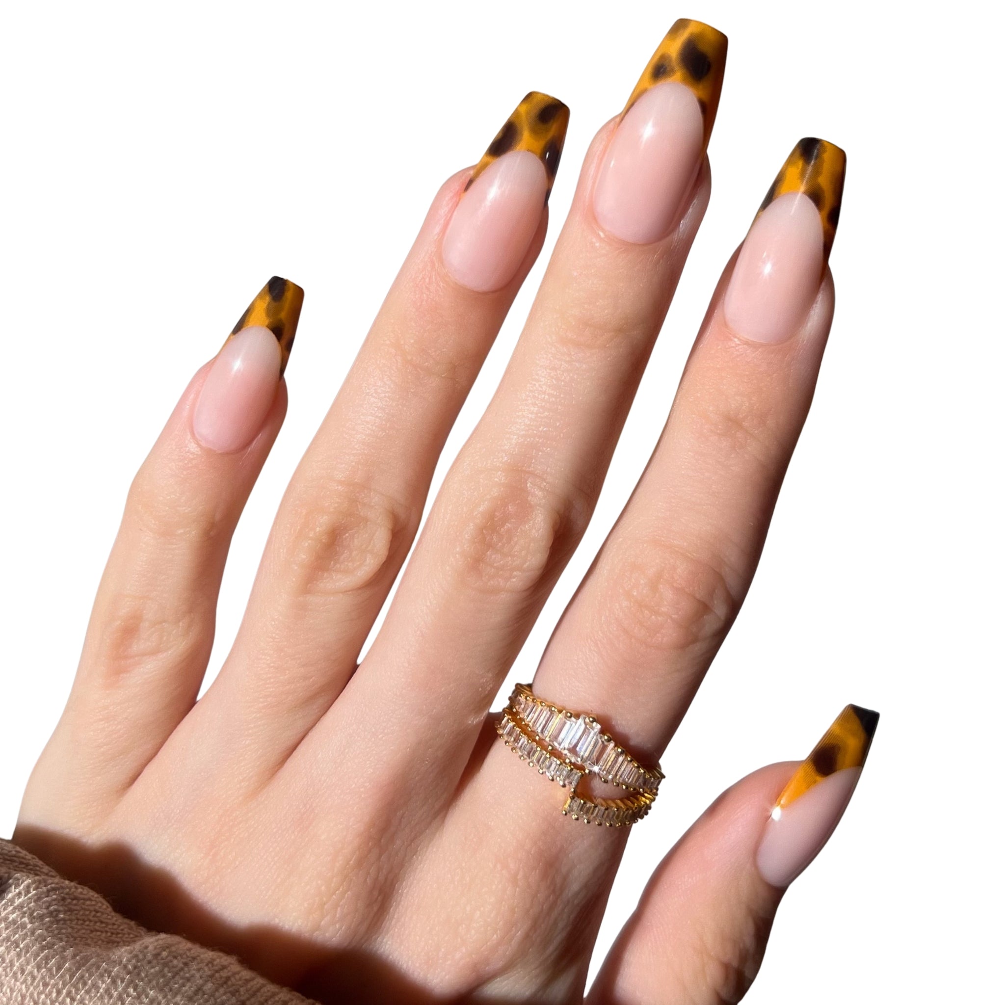 Leopard Print French Tip Coffin Nails