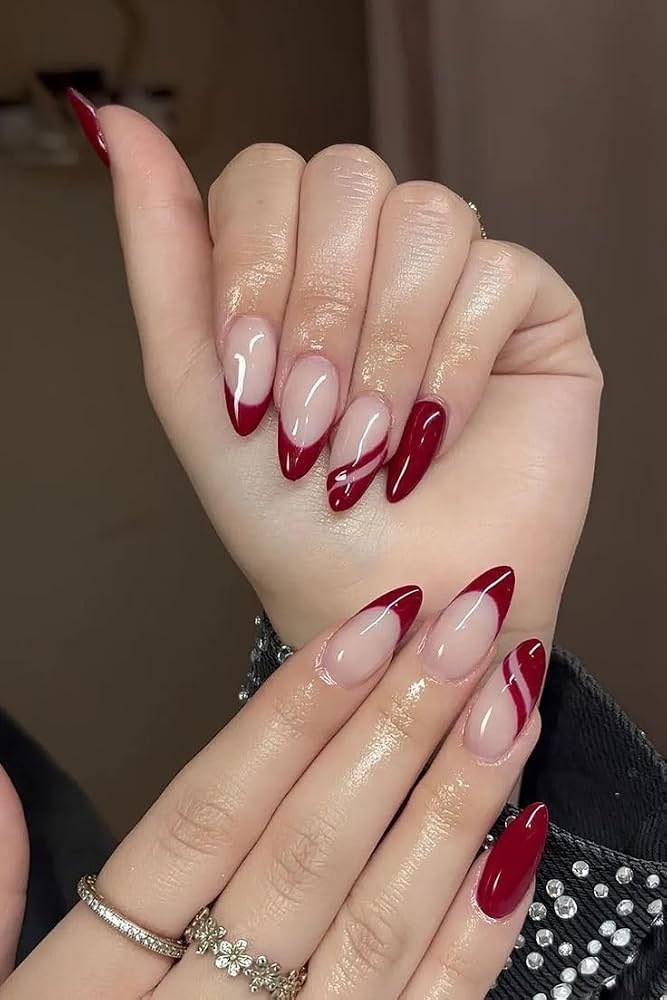 Glossy Visual Idea — Red French Tip Nails