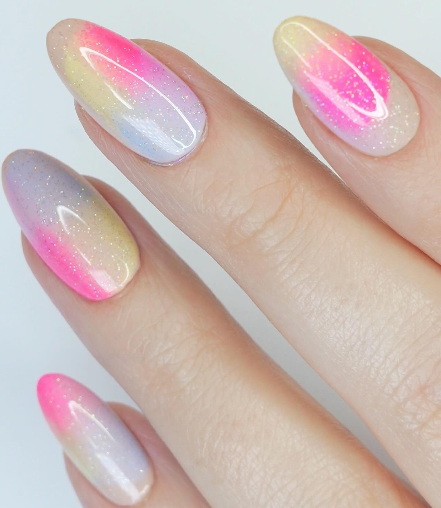 Glitter Overlay Pastel Gradient Ovals — Aura Nails