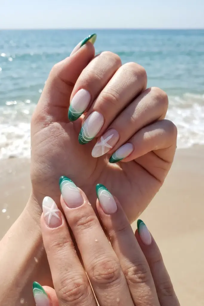 Wavy French Tips with Starfish — Beach Nails