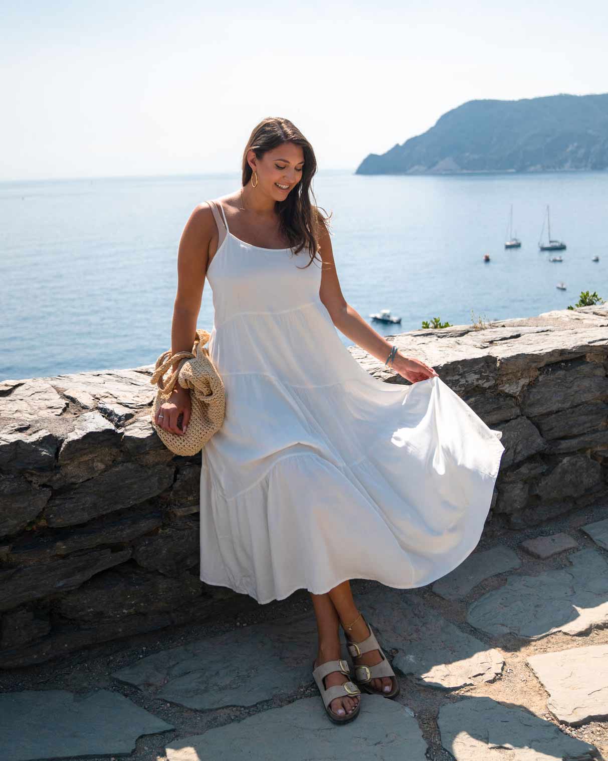 White Tiered Midi Dress for a Summer Day — Italy Outfits