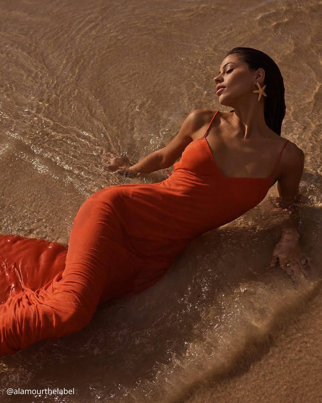 Luxurious Beach Honeymoon: Orange Sheer Slip Dress Luxurious Beach Honeymoon: Orange Sheer Slip Dress — Honeymoon Outfits