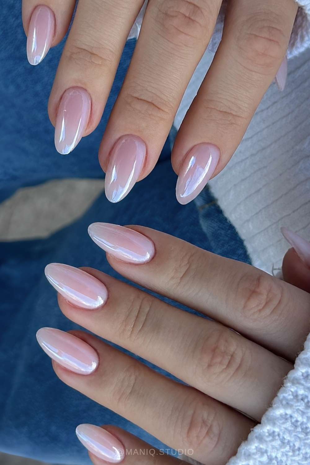 Ethereal Medium Almond Iridescent Pink — Bubble Bath Nails