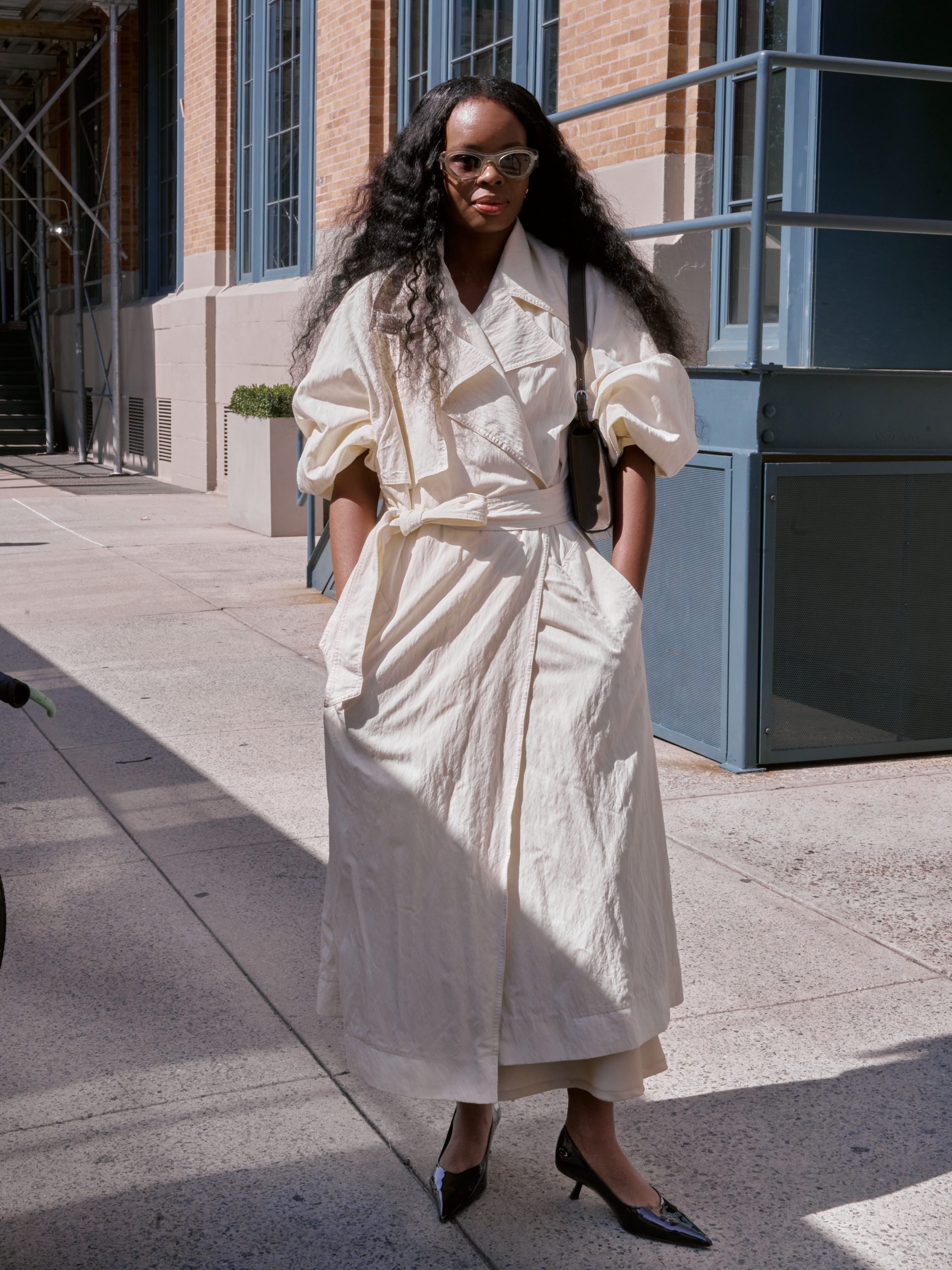 Chic Cream Wrap Coat Over Neutral Slip Dress — New York Outfits