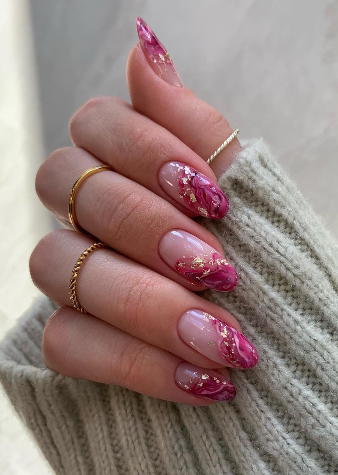 Soft Pink Marble with Gold Leaf Soft Pink Marble with Gold Leaf — Marble Nails