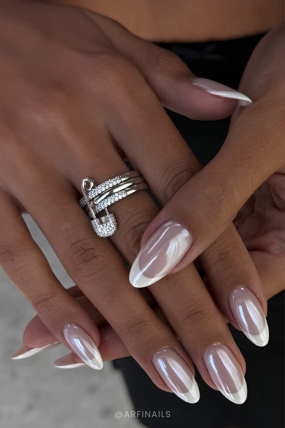 Pearlescent French Tips on Almond Pearlescent French Tips on Almond — Nails for Dark Skin