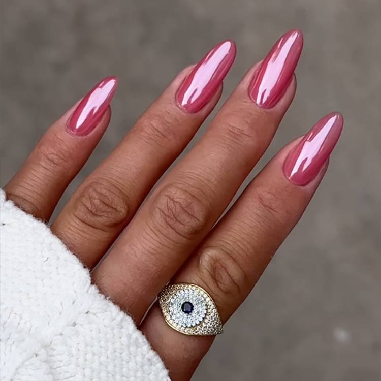 Lustrous Medium Pink Chrome Stiletto Lustrous Medium Pink Chrome Stiletto — Pink Chrome Nails