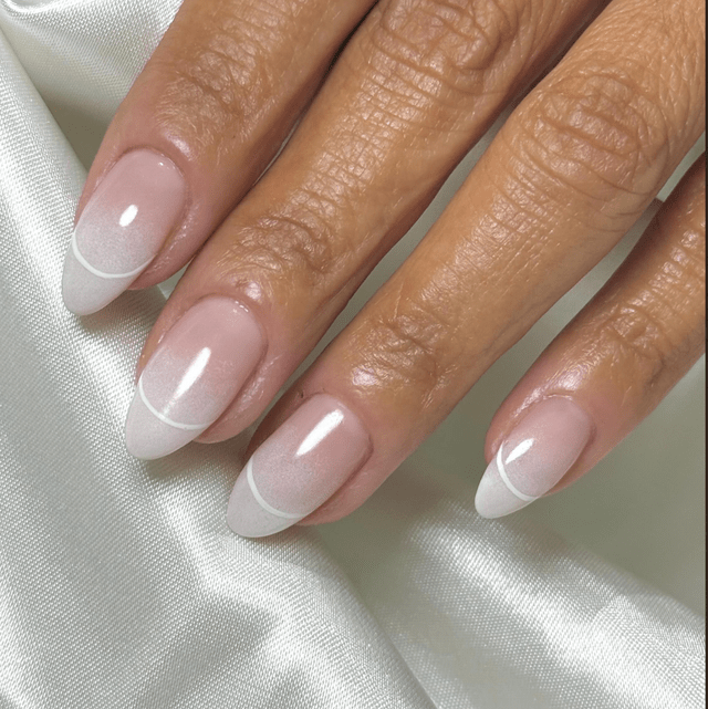 Medium Almond Soft French Ombre Shimmer Medium Almond Soft French Ombre Shimmer — French Ombre Nails