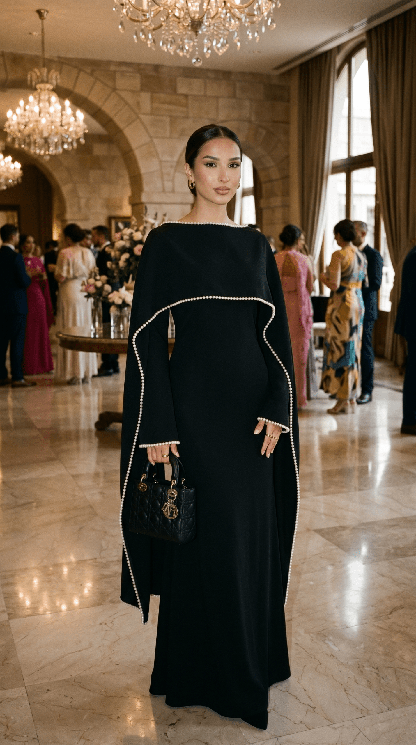 Black Crepe Cape Dress for Formal Evening Elegance Black Crepe Cape Dress for Formal Evening Elegance — Modest Outfits