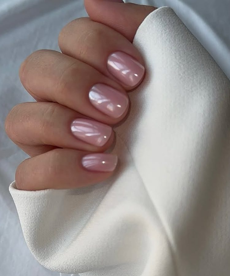 Pale Pink Pearlescent Squovals Pale Pink Pearlescent Squovals — Short Gel Nails