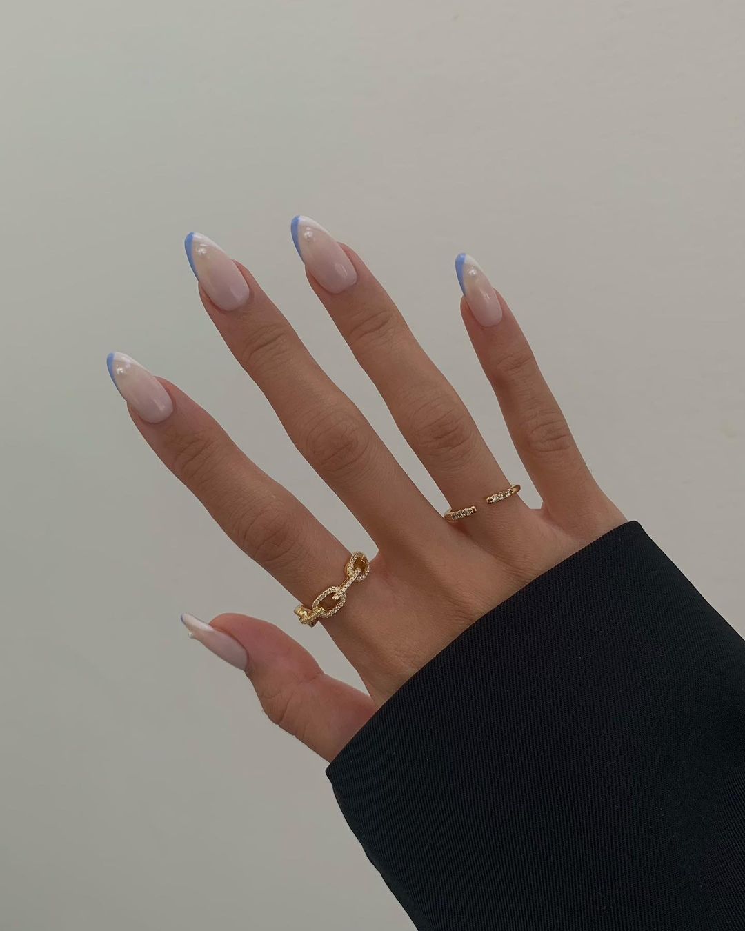 Blue Pearl French Almonds Blue Pearl French Almonds — Long Almond Nails