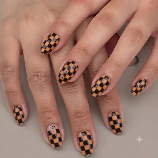 Checkerboard Pattern On All Nails Visual Idea — Simple Short Nails
