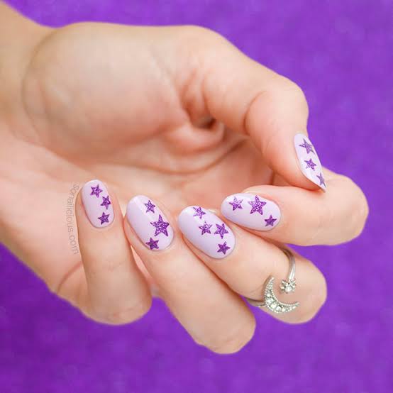 Pale Lilac Purple Glitter Star Nails Pale Lilac Purple Glitter Star Nails
