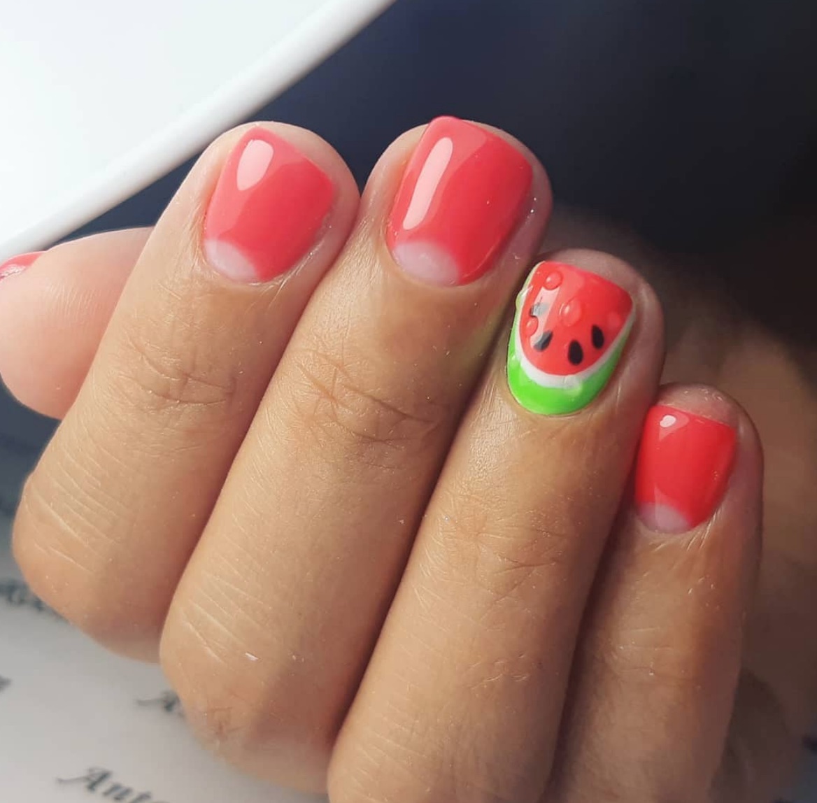 Watermelon Slice On Accent Nail Visual Idea — Nails for Kids