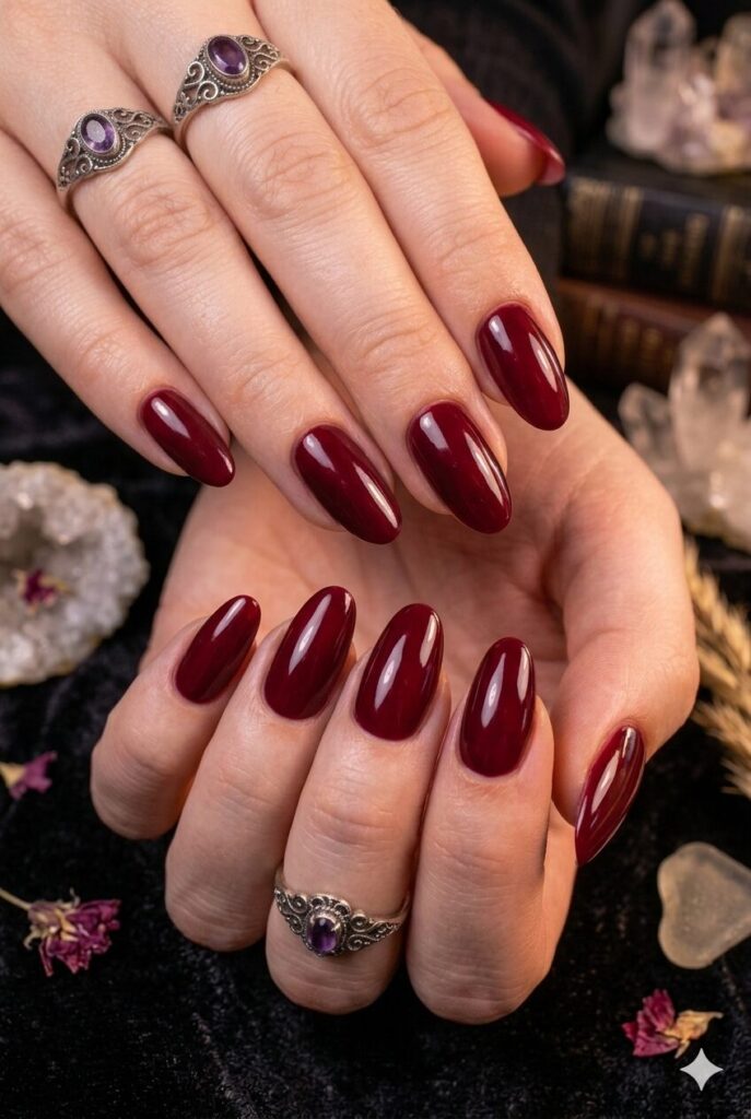 Medium Oval Deep Rich Burgundy Nails Medium Oval Deep Rich Burgundy Nails — Dark Nails