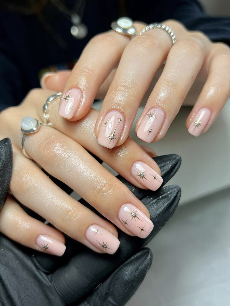 Glossy With Subtle Shimmer Sheer Pink Star Outline Nails Glossy With Subtle Shimmer Sheer Pink Star Outline Nails — Star Nails