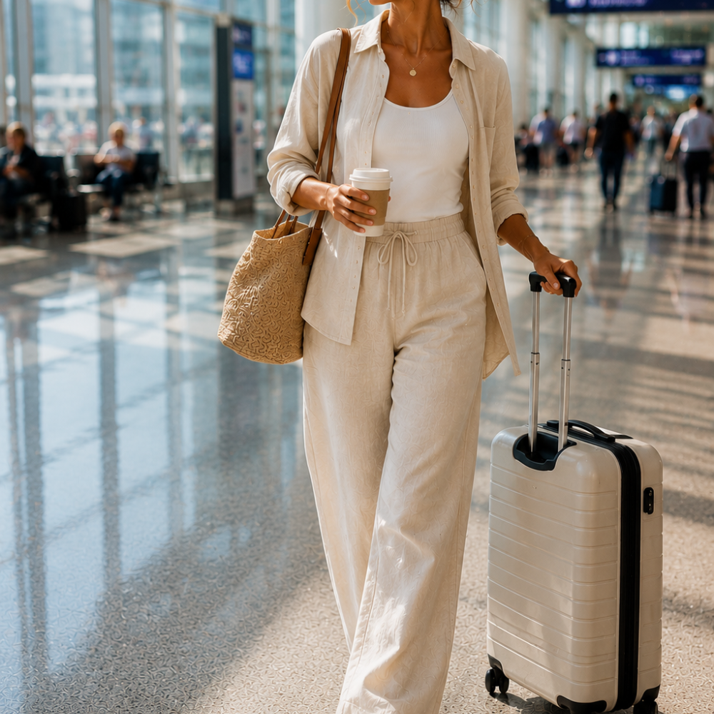 Matching Linen Set for a Relaxed and Chic Travel Aesthetic — Airport Outfits