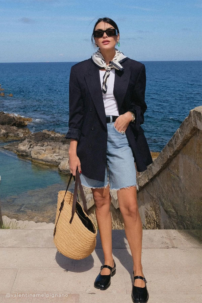 Navy Blazer and Bermuda Shorts for Smart Casual Travel — Travel Outfits