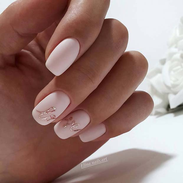 Short Oval Matte White with Silver Foil — Bridesmaid Nails