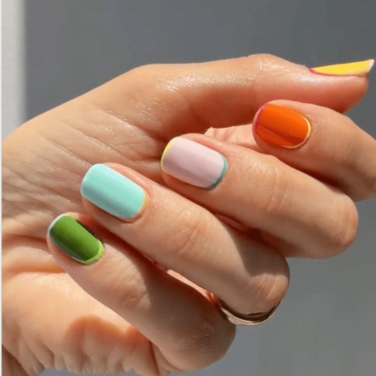 Pastel Outline Reverse French Square — Reverse French Nails