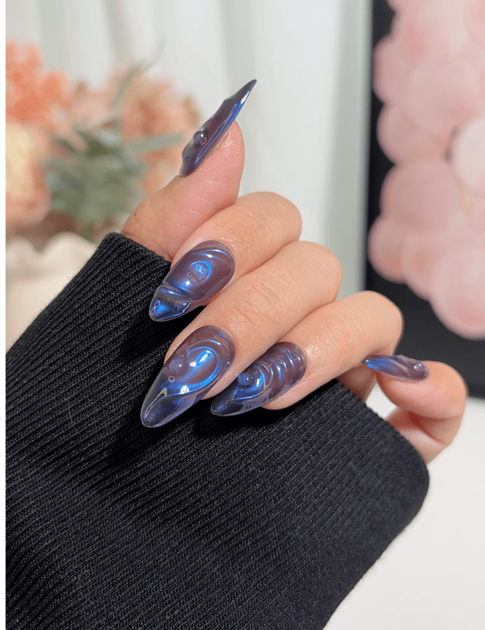 Deep Blue Purple Chrome Swirl Nails Deep Blue Purple Chrome Swirl Nails — Ocean Nails