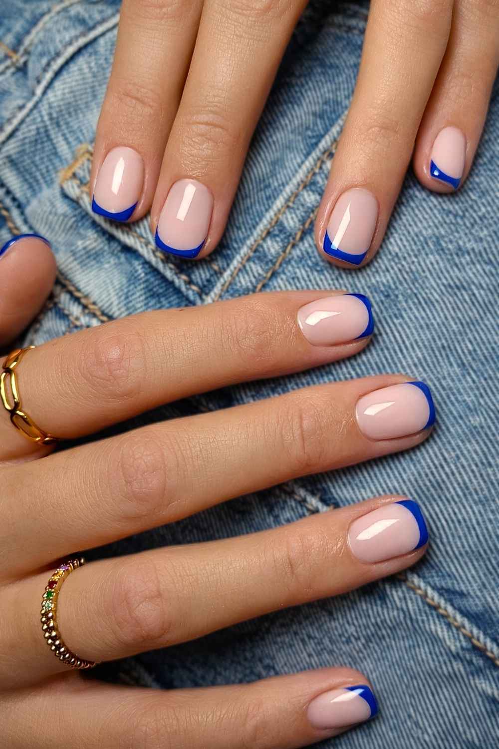 Short Square Royal Blue French Nails — Blue French Tip Nails