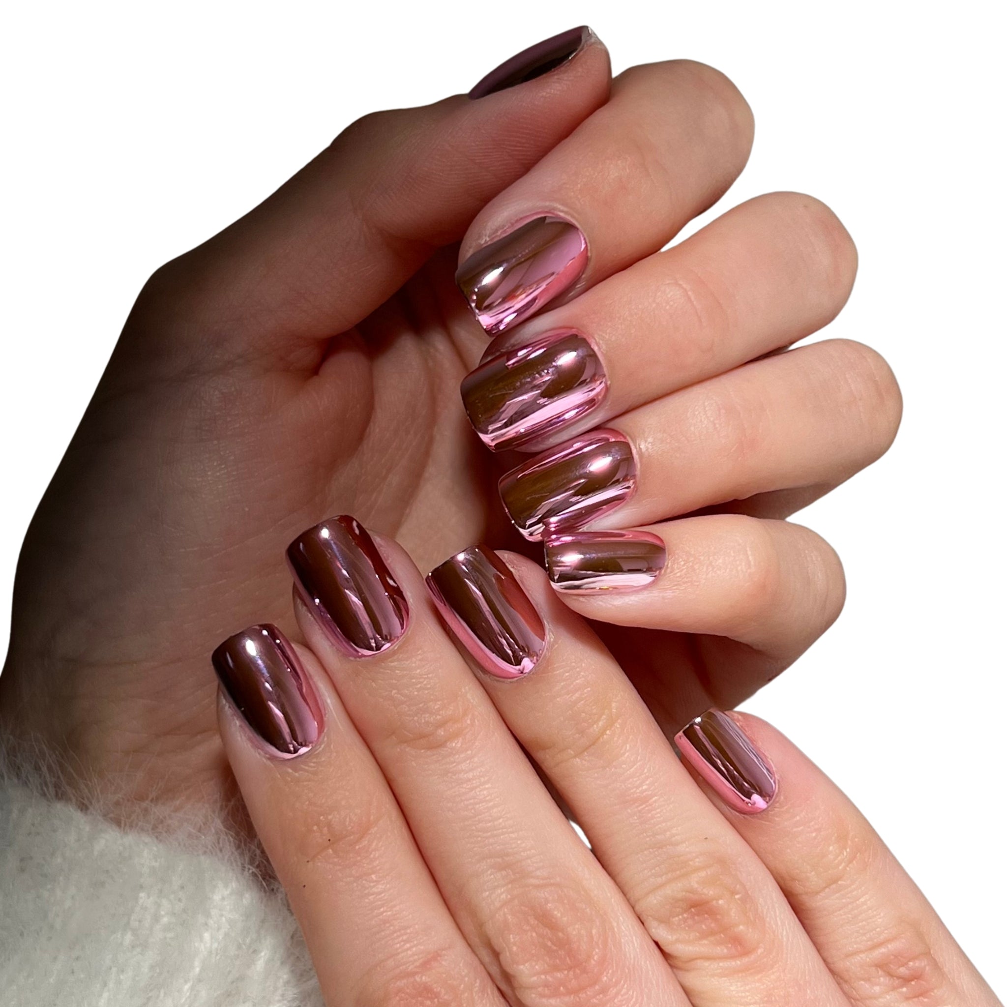 Rose Pink Short Square Chrome Rose Pink Short Square Chrome — Pink Chrome Nails