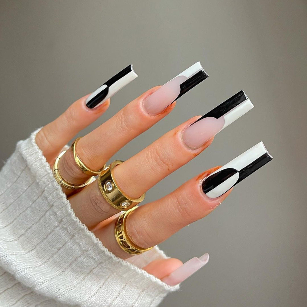 Asymmetrical Color Blocking Visual Idea — Long Square Nails