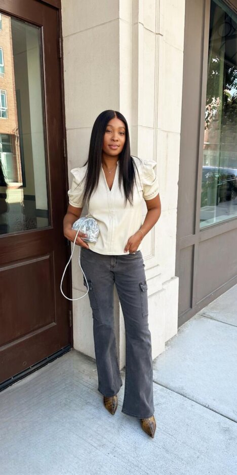 Puffed Sleeve Top and Cargo Trousers for a Stylish Work Ensemble — Work Outfits