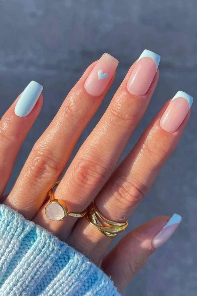 Matte Blue with Glossy Geometric Accents — Blue Nails