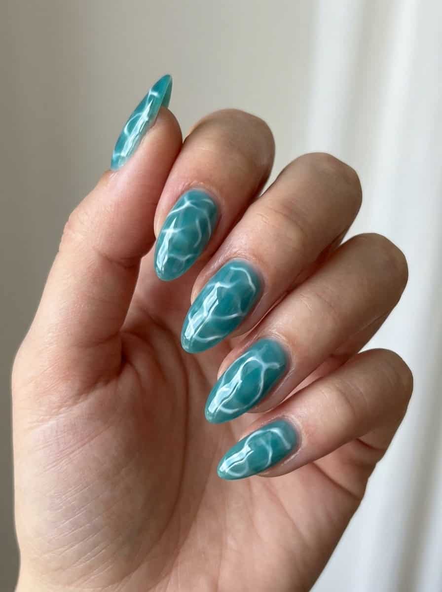 Jelly Teal Water Ripple Nails — Teal Nails