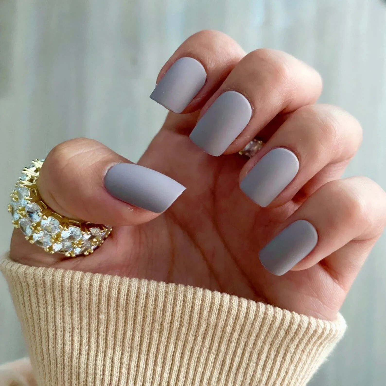 Soft Matte Light Gray Greige Short Square Nails Soft Matte Light Gray Greige Short Square Nails — Gray Nails
