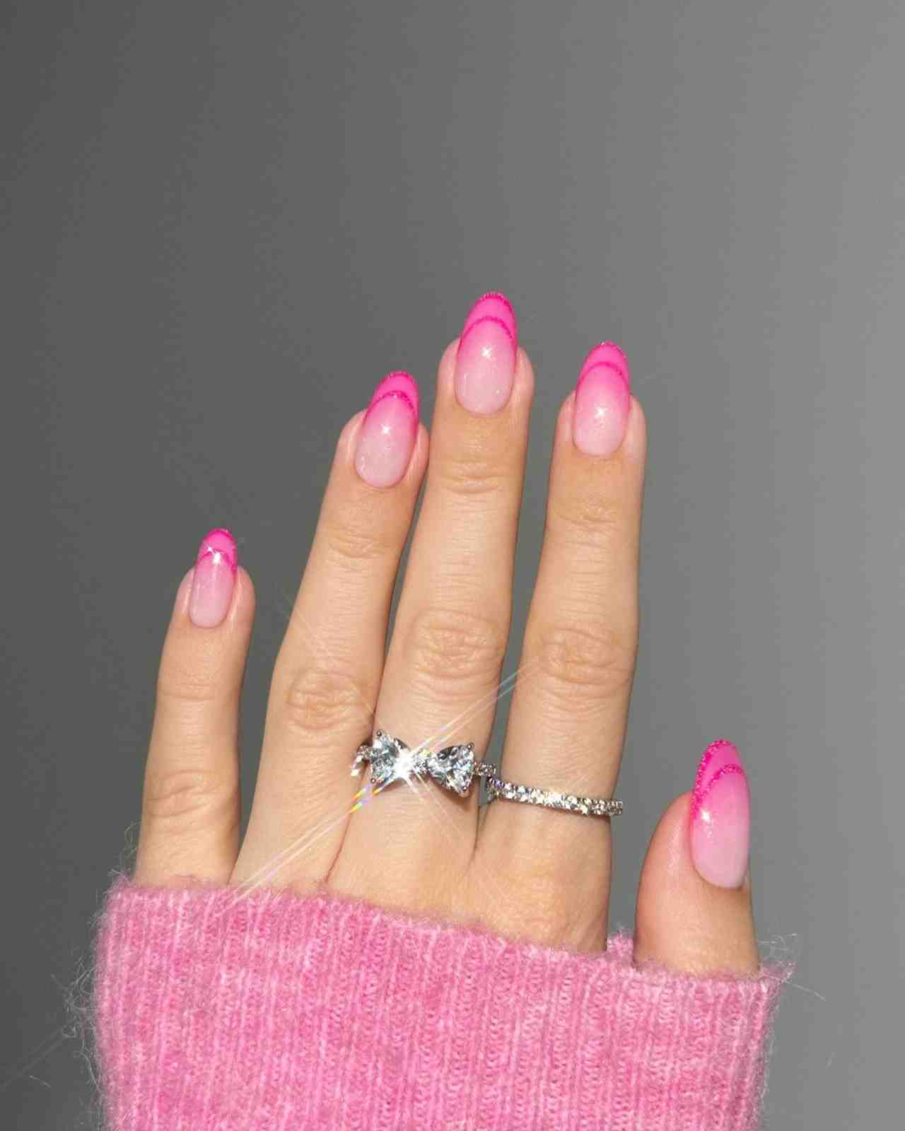 Glossy With Glitter Visual Idea — Double French Nails